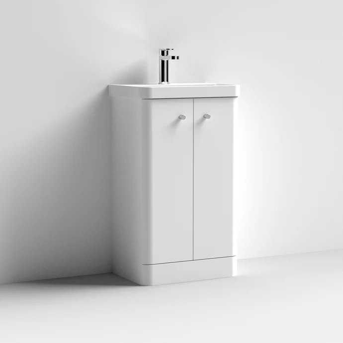 Core 500 x 335mm Floor Standing Cloakroom Vanity Unit With 2 Doors & Ceramic Basin - Gloss White