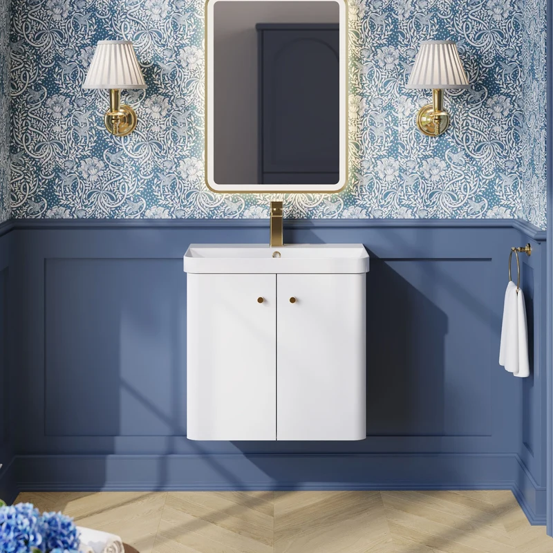 Core 600 x 335mm Wall Hung Cloakroom Vanity Unit With 2 Doors & Ceramic Basin - Gloss White