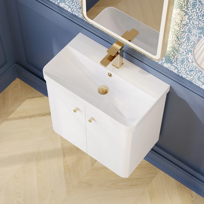Core 600 x 335mm Wall Hung Cloakroom Vanity Unit With 2 Doors & Ceramic Basin - Gloss White