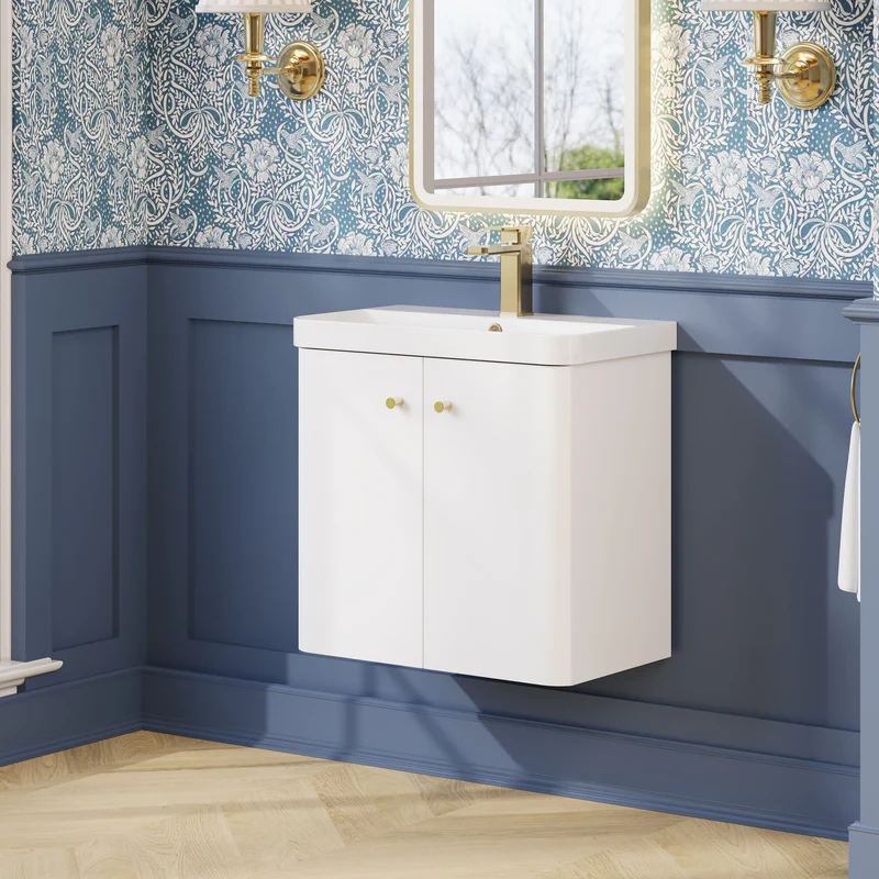 Core 600 x 335mm Wall Hung Cloakroom Vanity Unit With 2 Doors & Ceramic Basin - Gloss White