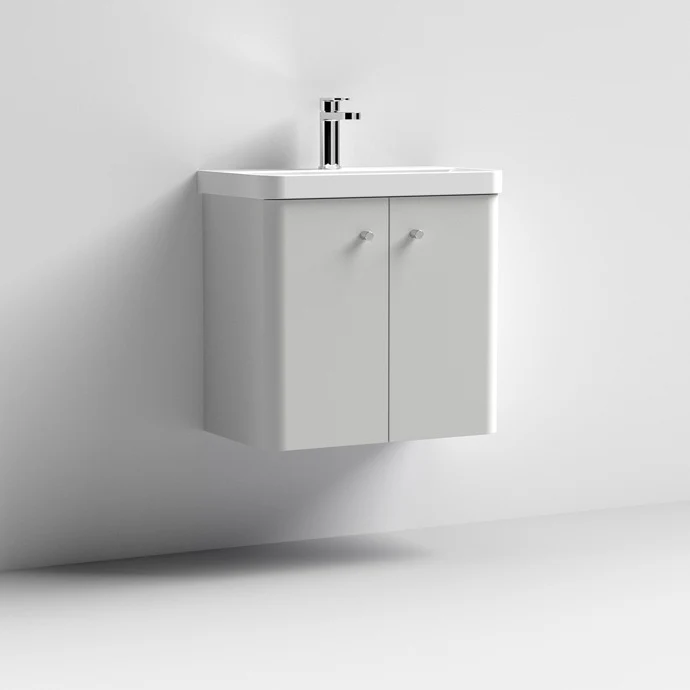 Core 600 x 335mm Wall Hung Cloakroom Vanity Unit With 2 Doors & Ceramic Basin - Gloss White