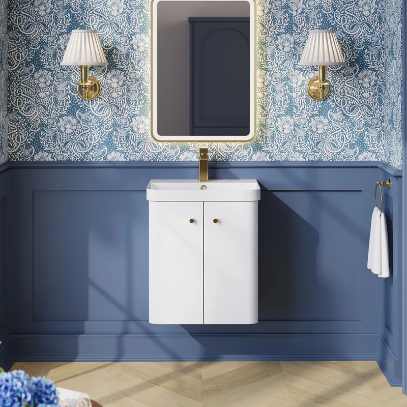 Core 500 x 335mm Wall Hung Cloakroom Vanity Unit With 2 Doors & Ceramic Basin - Gloss White