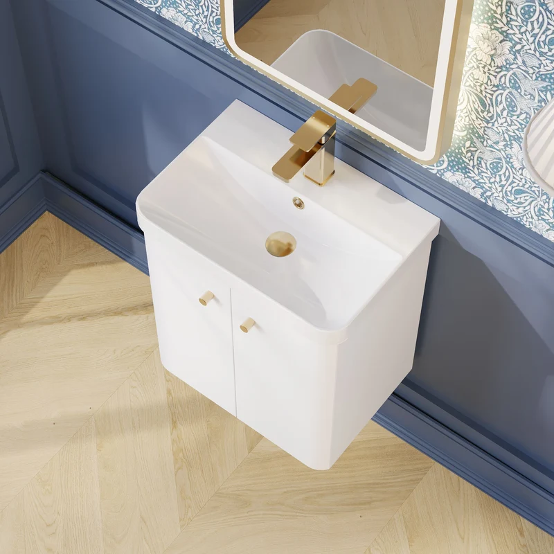 Core 500 x 335mm Wall Hung Cloakroom Vanity Unit With 2 Doors & Ceramic Basin - Gloss White