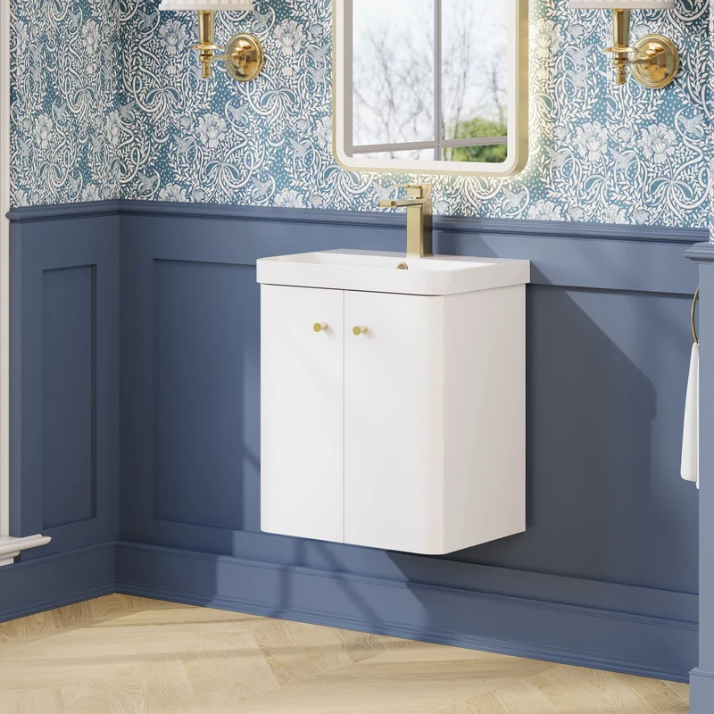 Core 500 x 335mm Wall Hung Cloakroom Vanity Unit With 2 Doors & Ceramic Basin - Gloss White