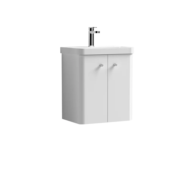 Core 500 x 335mm Wall Hung Cloakroom Vanity Unit With 2 Doors & Ceramic Basin - Gloss White