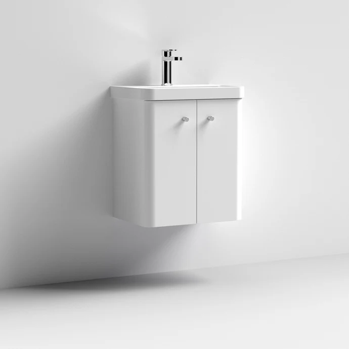 Core 500 x 335mm Wall Hung Cloakroom Vanity Unit With 2 Doors & Ceramic Basin - Gloss White