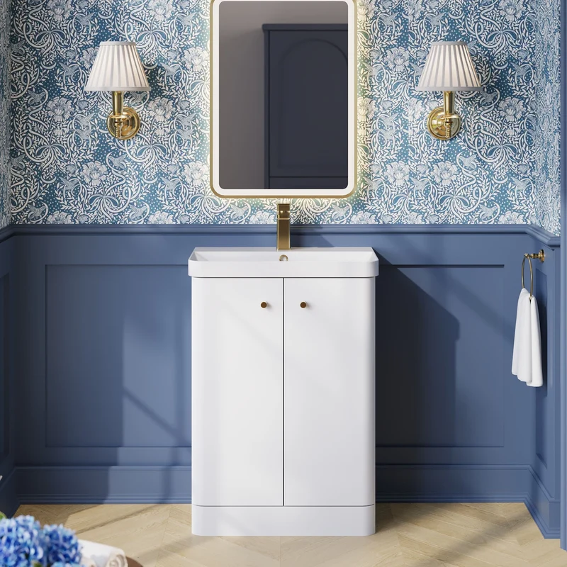 Core 600 x 335mm Floor Standing Cloakroom Vanity Unit With 2 Doors & Ceramic Basin - Gloss White