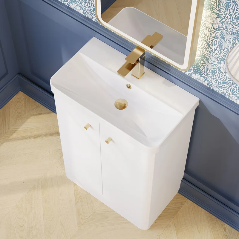 Core 600 x 335mm Floor Standing Cloakroom Vanity Unit With 2 Doors & Ceramic Basin - Gloss White