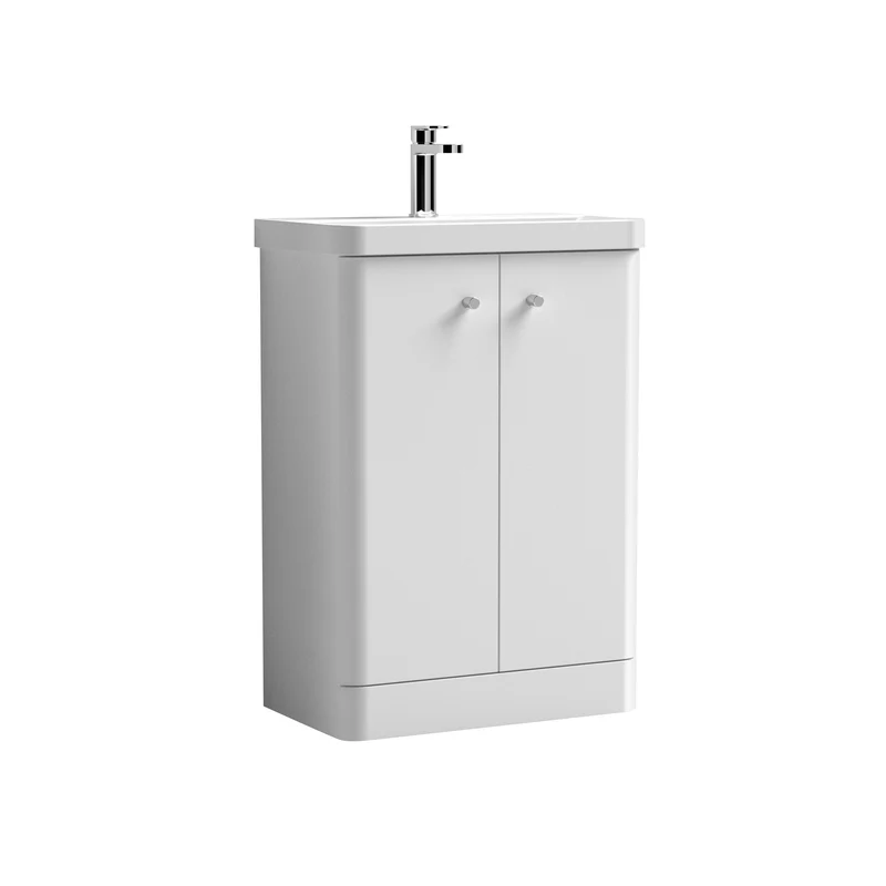 Core 600 x 335mm Floor Standing Cloakroom Vanity Unit With 2 Doors & Ceramic Basin - Gloss White