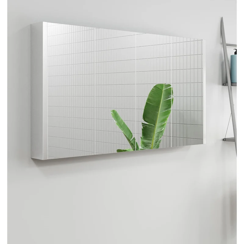Nuie Eden 1200 x 650 x 100mm Mirror Cabinet With 4 Doors - Gloss White