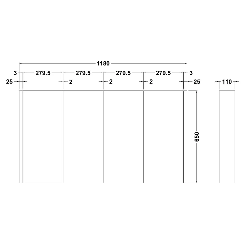 Nuie Eden 1200 x 650 x 100mm Mirror Cabinet With 4 Doors - Gloss White