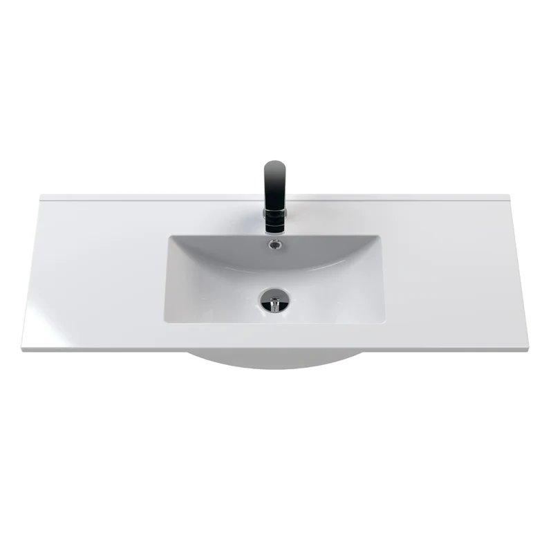 Nuie Eden 1010 x 390mm Floor Standing Vanity Unit With 3 Doors, 2 Drawers & Ceramic Basin - Gloss White