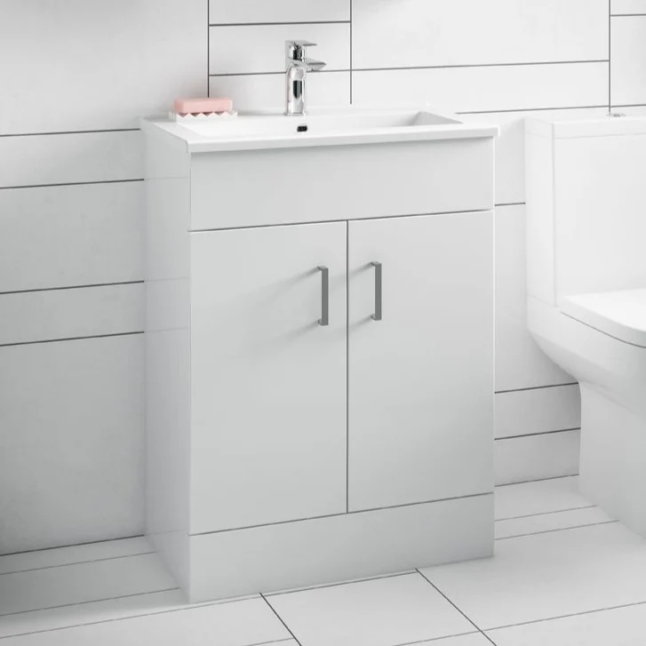 Nuie Eden 610 x 390mm Floor Standing Vanity Unit With 2 Doors & Ceramic Basin - Gloss White
