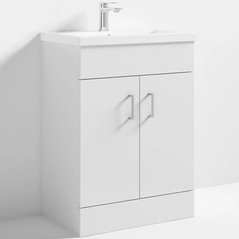 Nuie Eden 610 x 390mm Floor Standing Vanity Unit With 2 Doors & Ceramic Basin - Gloss White