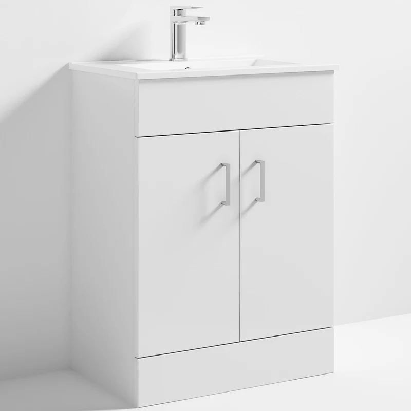 Nuie Eden 610 x 390mm Floor Standing Vanity Unit With 2 Doors & Ceramic Basin - Gloss White