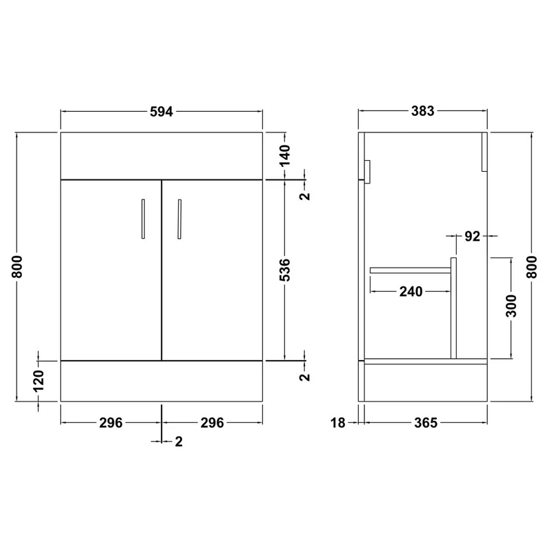 Nuie Eden 610 x 390mm Floor Standing Vanity Unit With 2 Doors & Ceramic Basin - Gloss White