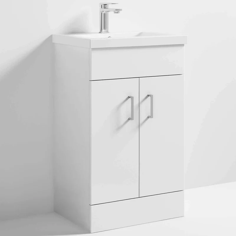 Nuie Eden 510 x 390mm Floor Standing Vanity Unit With 2 Doors & Ceramic Basin - Gloss White