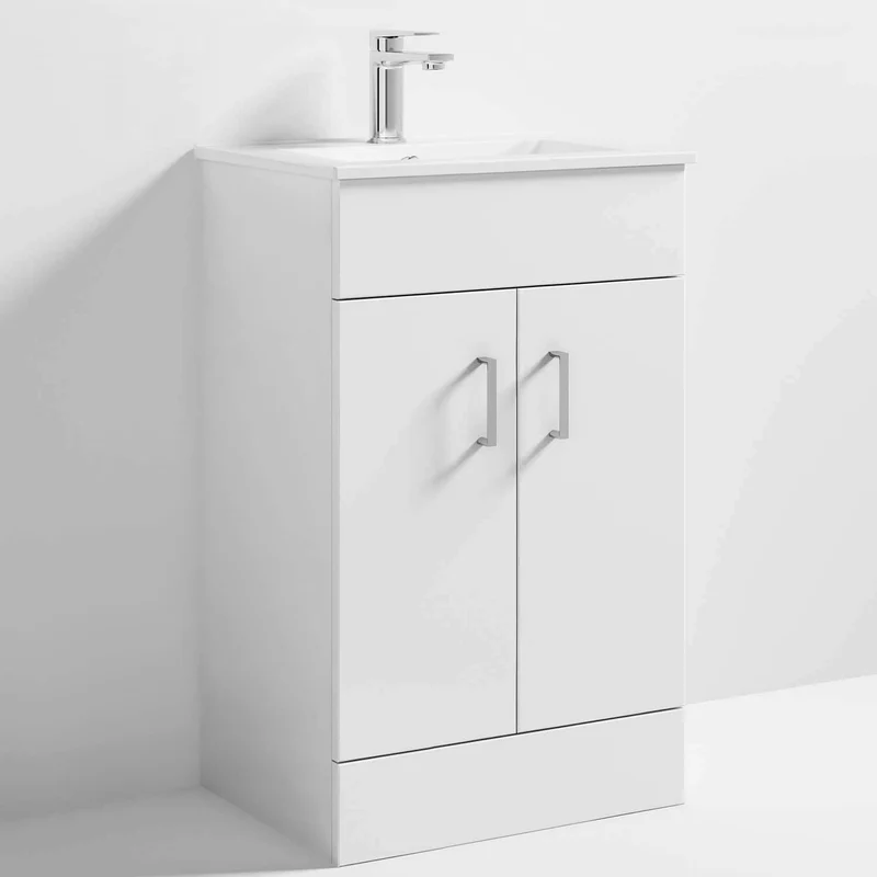 Nuie Eden 510 x 390mm Floor Standing Vanity Unit With 2 Doors & Ceramic Basin - Gloss White