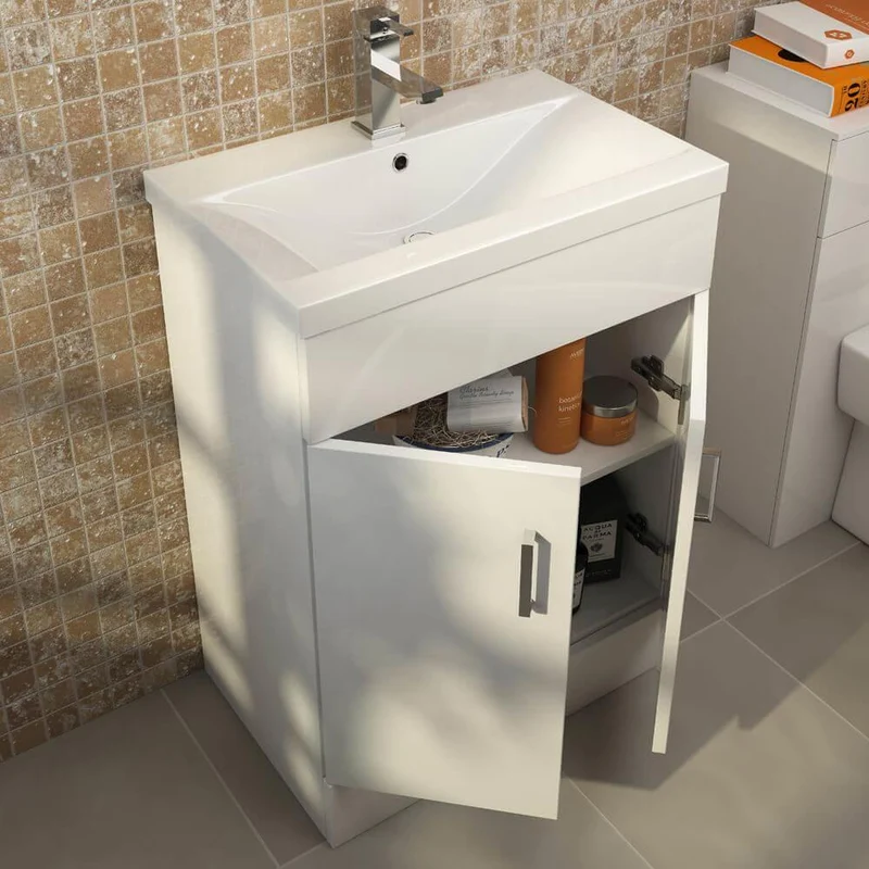 Nuie Eden 510 x 390mm Floor Standing Vanity Unit With 2 Doors & Ceramic Basin - Gloss White