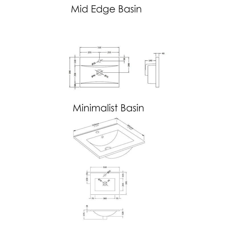 Nuie Eden 510 x 390mm Floor Standing Vanity Unit With 2 Doors & Ceramic Basin - Gloss White