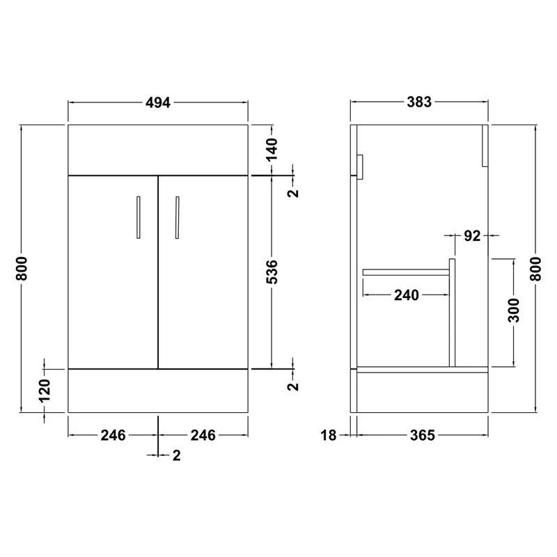 Nuie Eden 510 x 390mm Floor Standing Vanity Unit With 2 Doors & Ceramic Basin - Gloss White