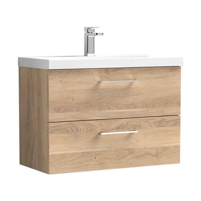 Nuie Arno 800mm Wall Hung 2-drawer Vanity & Basin 3 Contemporary Bleached Oak 590x810x395mm