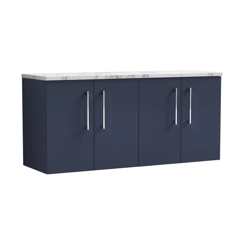 Nuie Arno 1200mm Wall Hung 4-door Vanity & Laminate Worktop Contemporary Midnight Blue MFC Painted Matt 562x1205x390mm - ARN2923LCM2