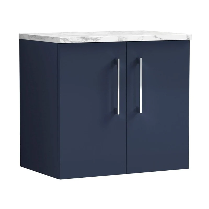 Nuie Arno 600mm Wall Hung 2-door Vanity & Laminate Worktop Contemporary Midnight Blue MFC Painted Matt 562x605x390mm - ARN2923LCM