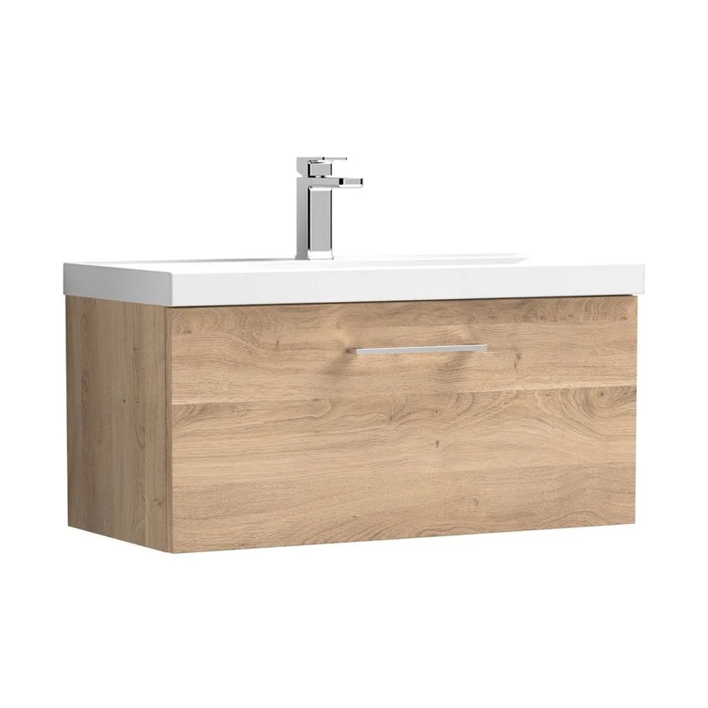 Nuie Arno 800mm Wall Hung 1-drawer Vanity & Basin 1 Contemporary Bleached Oak MFC Textured Woodgrain 399x810x390mm