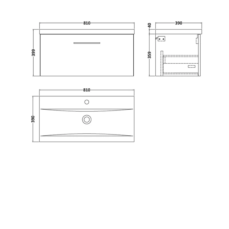 Nuie Arno 800mm Wall Hung 1-drawer Vanity & Basin 1 Contemporary Bleached Oak MFC Textured Woodgrain 399x810x390mm