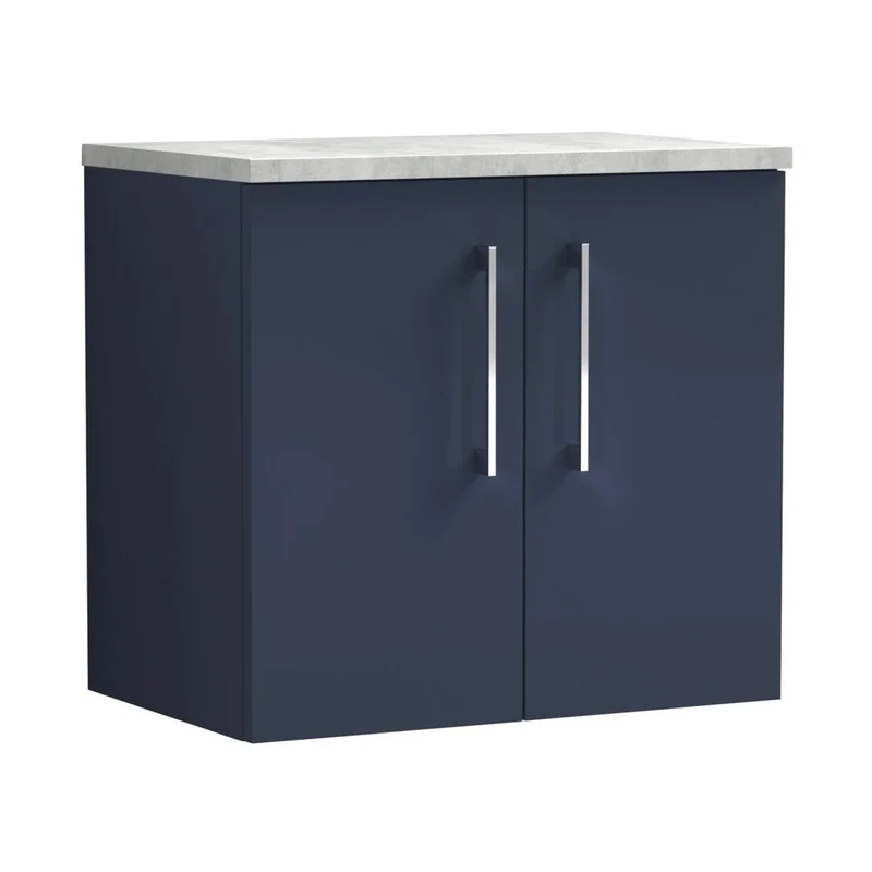 Nuie Arno 600mm Wall Hung 2-door Vanity & Laminate Worktop Contemporary Midnight Blue MFC Painted Matt 562x605x390mm - ARN2923LBG