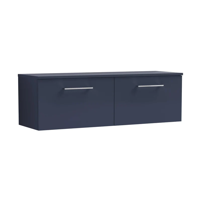 Nuie Arno 1200mm Wall Hung 2-drawer Vanity & Worktop Contemporary Midnight Blue MFC Painted Matt 377x1205x390mm
