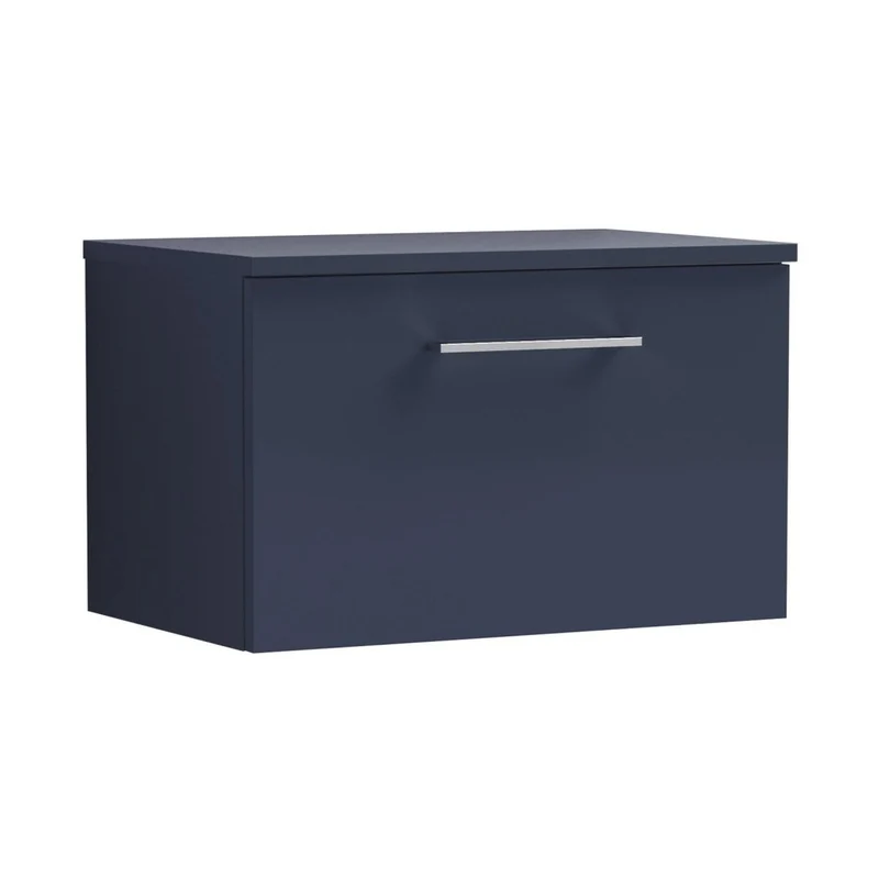 Nuie Arno 600mm Wall Hung 1-drawer Vanity & Worktop Contemporary Midnight Blue MFC Painted Matt 377x605x390mm