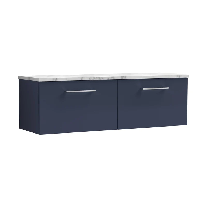 Nuie Arno 1200mm Wall Hung 2-drawer Vanity & Laminate Worktop Contemporary Midnight Blue MFC Painted Matt 381x1205x390mm - ARN2922LCM2