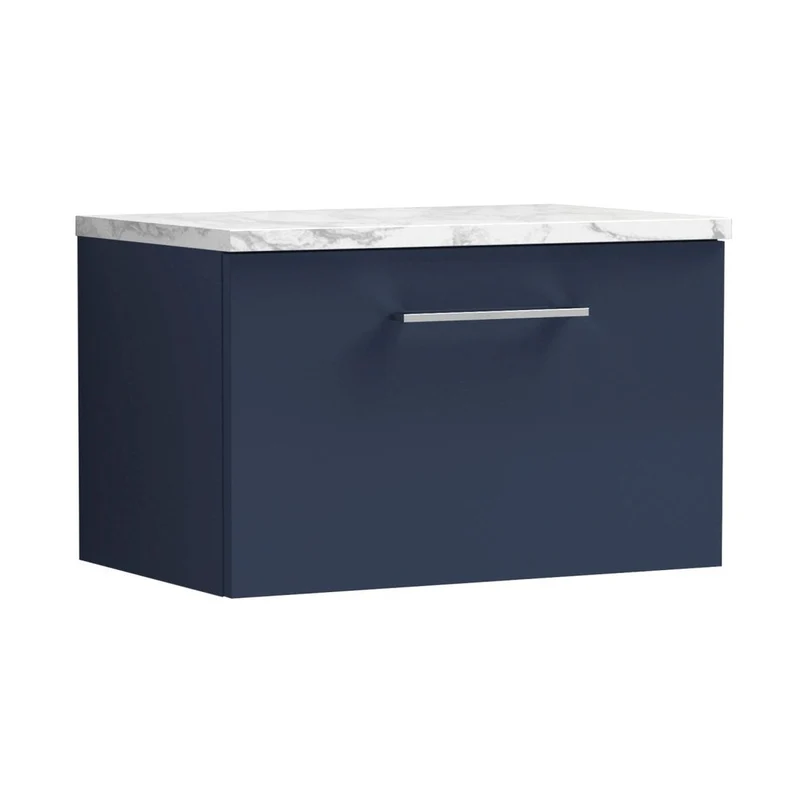 Nuie Arno 600mm Wall Hung 1-drawer Vanity & Laminate Worktop Contemporary Midnight Blue MFC Painted Matt 381x605x390mm - ARN2922LCM