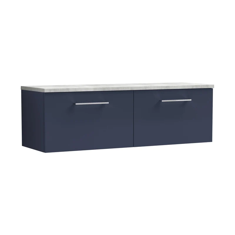 Nuie Arno 1200mm Wall Hung 2-drawer Vanity & Laminate Worktop Contemporary Midnight Blue MFC Painted Matt 381x1205x390mm - ARN2922LBG2