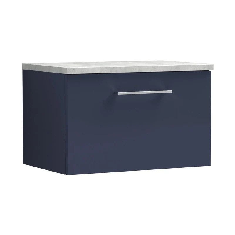 Nuie Arno 600mm Wall Hung 1-drawer Vanity & Laminate Worktop Contemporary Midnight Blue MFC Painted Matt 381x605x390mm - ARN2922LBG