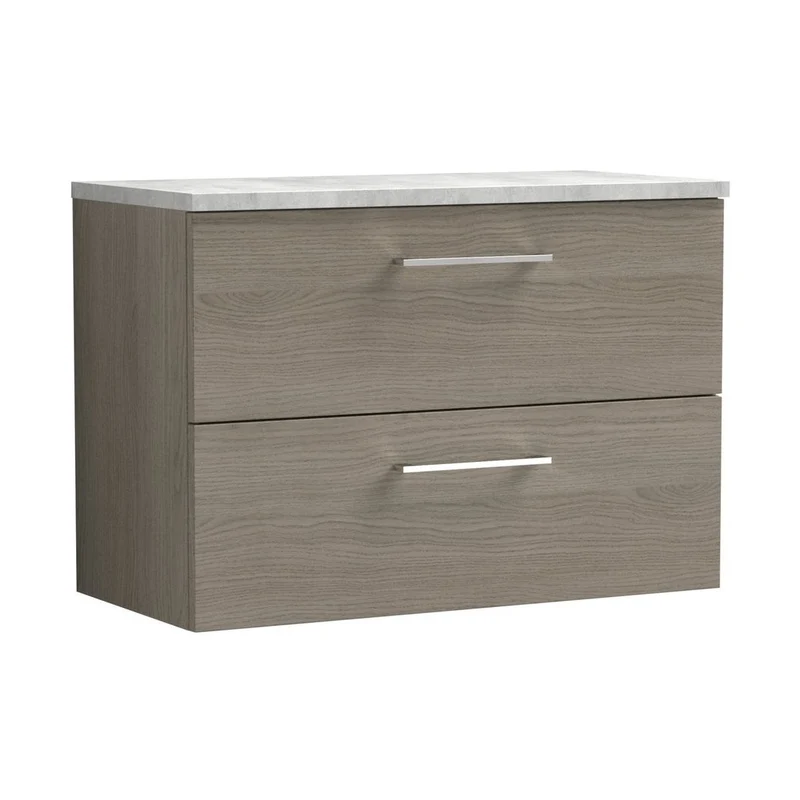 Nuie Arno 800mm Wall Hung 2 Drawer Vanity & Laminate Top Contemporary Solace Oak MFC Textured Woodgrain 561x805x390mm - ARN2526LBG