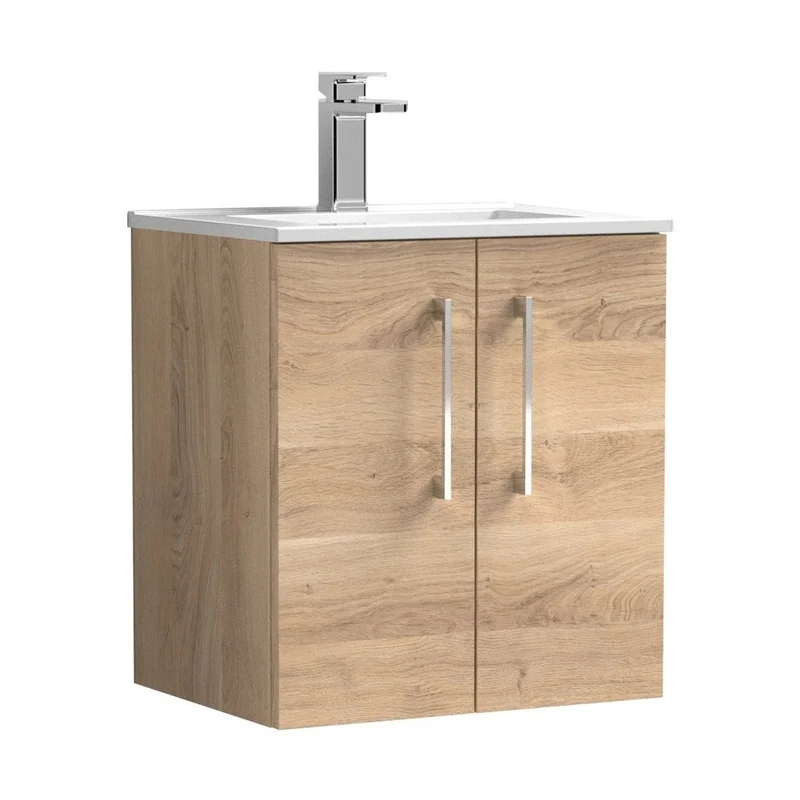 Nuie Arno 500mm Wall Hung 2-door Vanity & Basin 2 Contemporary Bleached Oak 558x500x390mm
