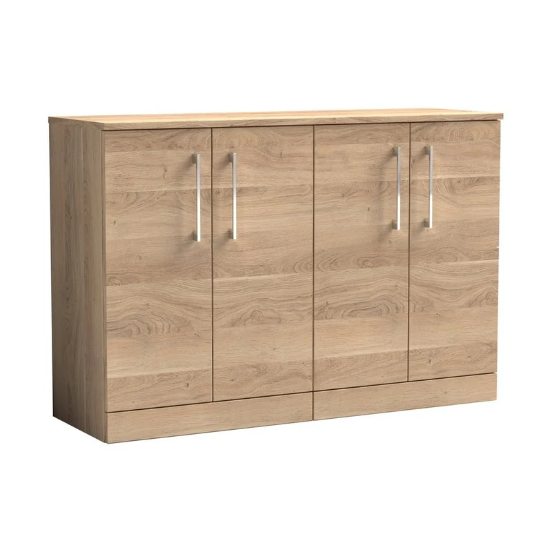 Nuie Arno 1200mm Floor Standing 4-door Vanity & Worktop Contemporary Bleached Oak MFC Textured Woodgrain 818x1205x390mm