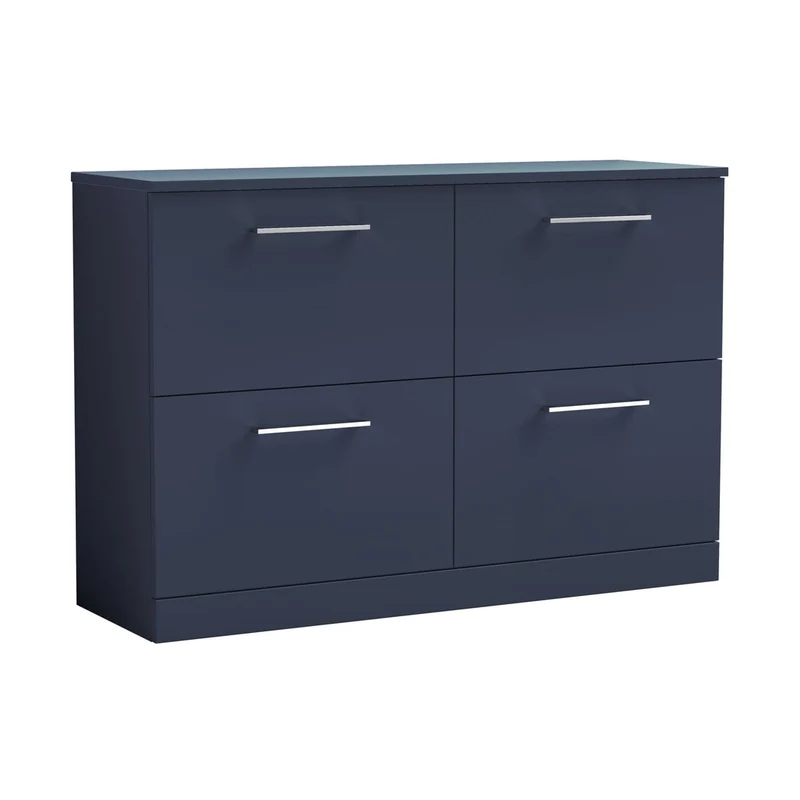 Nuie Arno 1200mm Floor Standing 4-drawer Vanity & Worktop Contemporary Midnight Blue MFC Painted Matt 818x1205x390mm