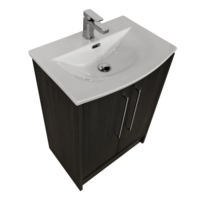 Josef Martin Urbano 600mm Space Saver Floor Standing 2 Door Vanity Unit & Modern Curved Inset Basin - Roble Azabache