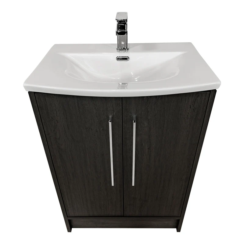 Josef Martin Urbano 600mm Space Saver Floor Standing 2 Door Vanity Unit & Modern Curved Inset Basin - Roble Azabache