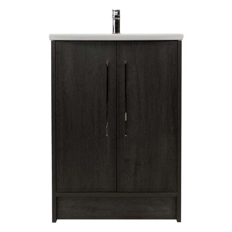 Josef Martin Urbano 600mm Space Saver Floor Standing 2 Door Vanity Unit & Modern Curved Inset Basin - Roble Azabache