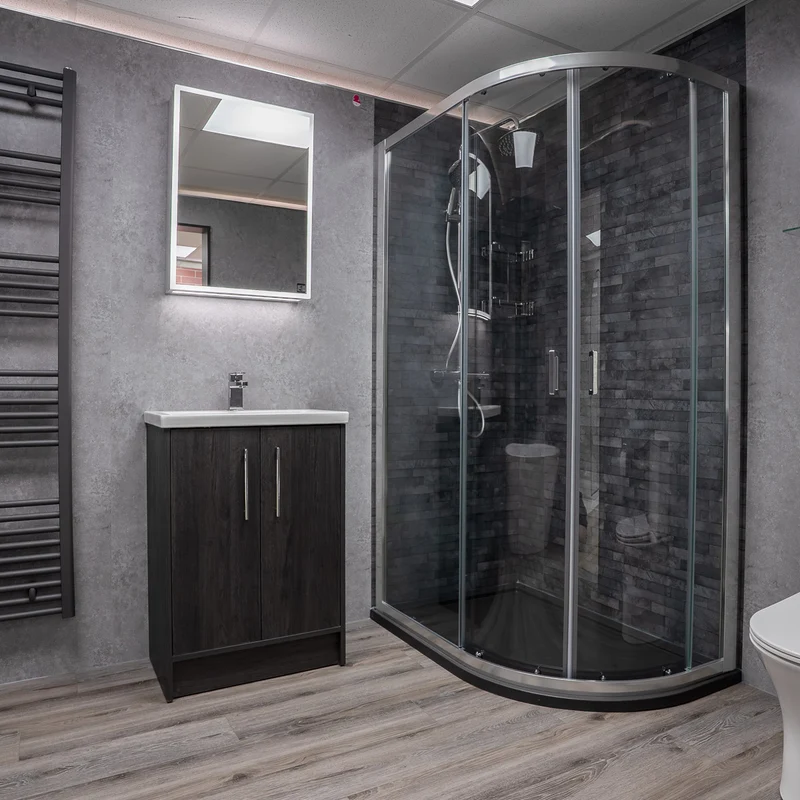 Josef Martin Urbano 600mm Space Saver Floor Standing 2 Door Vanity Unit & Mid Edge Inset Basin - Roble Azabache