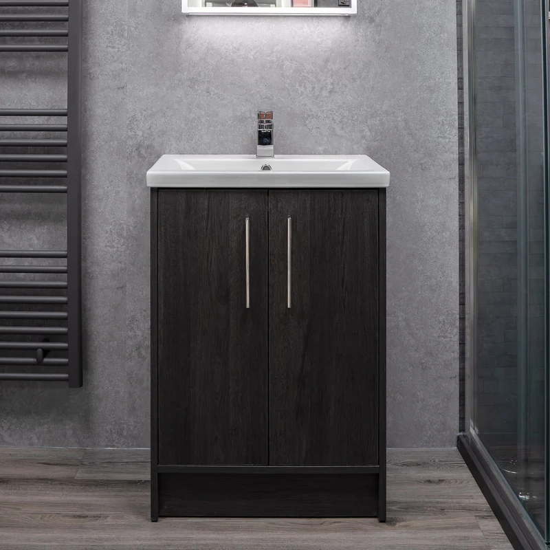 Josef Martin Urbano 600mm Space Saver Floor Standing 2 Door Vanity Unit & Mid Edge Inset Basin - Roble Azabache