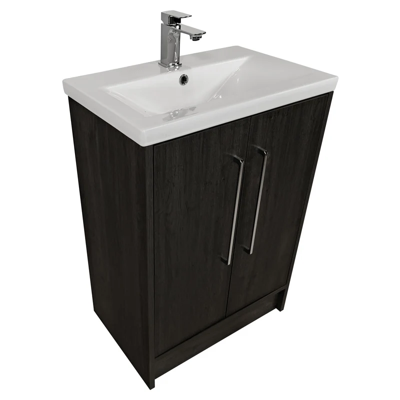 Josef Martin Urbano 600mm Space Saver Floor Standing 2 Door Vanity Unit & Mid Edge Inset Basin - Roble Azabache