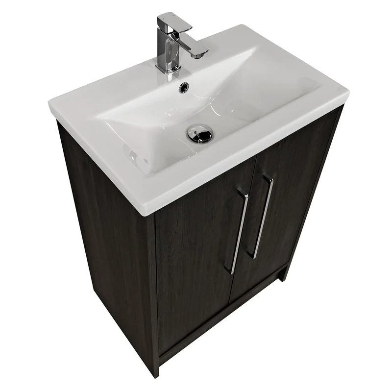 Josef Martin Urbano 600mm Space Saver Floor Standing 2 Door Vanity Unit & Mid Edge Inset Basin - Roble Azabache