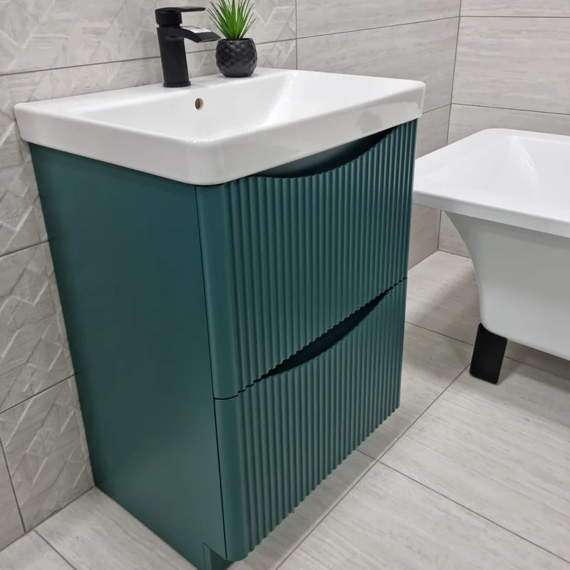 Josef Martin Happi Full Fluted 600mm Floor Standing Vanity Unit & Inset Basin - Goblin