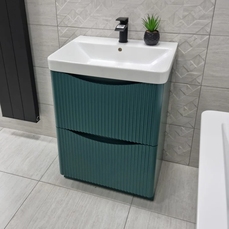 Josef Martin Happi Full Fluted 600mm Floor Standing Vanity Unit & Inset Basin - Goblin